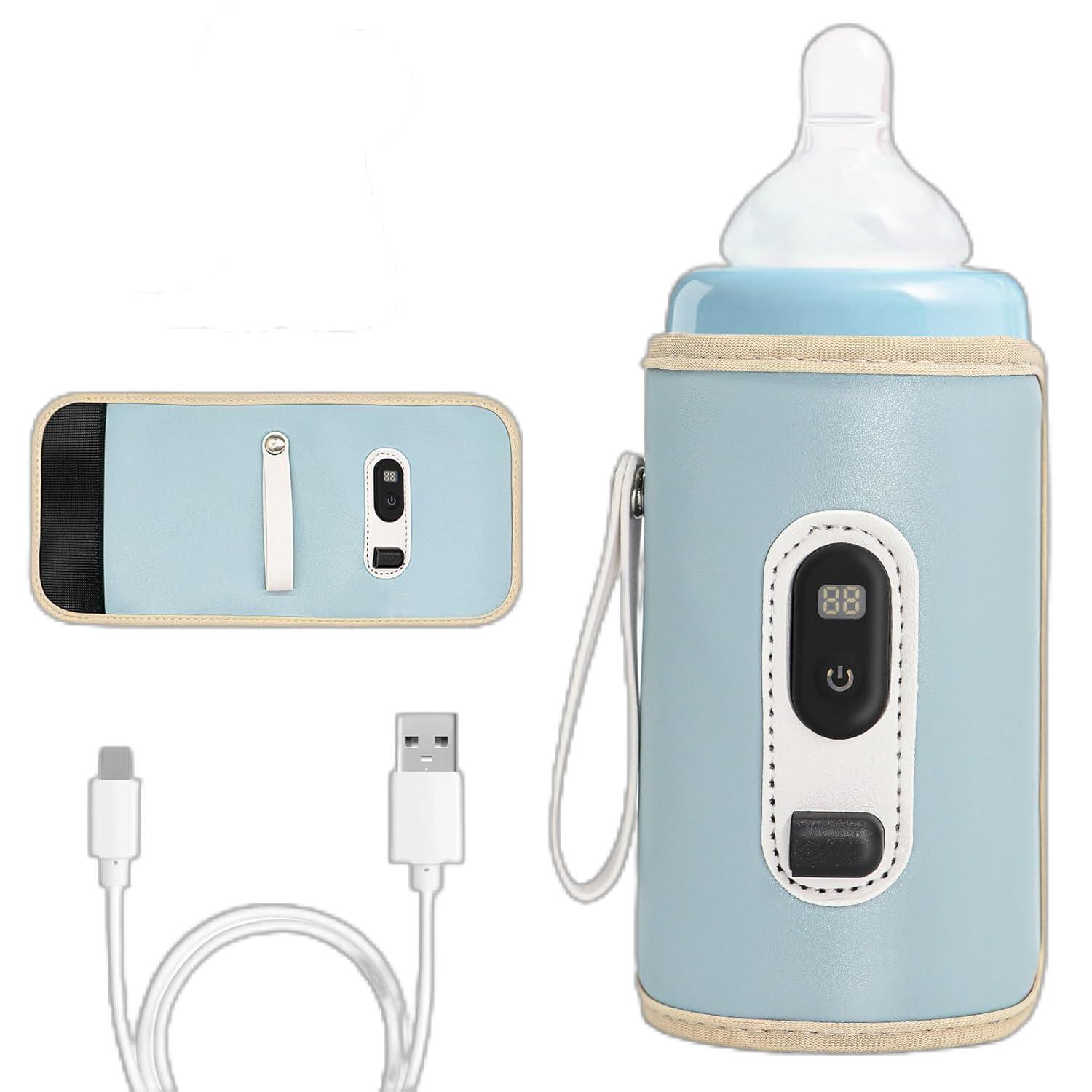 BYTEBAZAAR Flaschenwärmer Baby Unterwegs, Tragbarer Baby Flaschenwärmer Unterwegs mit LCD-Display, 21 Einstellbare Temperatur, Flaschenwarmhalter Baby Unterwegs für alle Flaschen