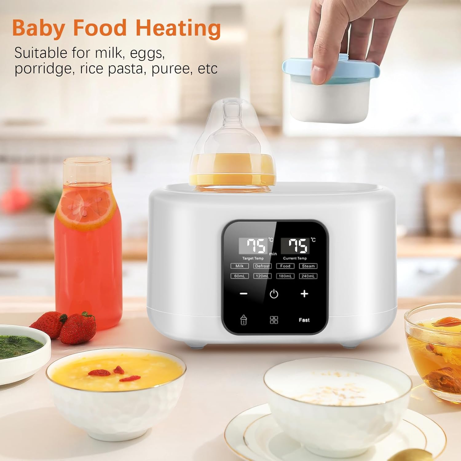 BYTEBAZAAR 6-in-1 Flaschenwärmer Baby, Doppelbecher Babyflaschen Wärmer, Sterilisator für Babyflaschen mit Flaschenbürste/Clip, Baby Flaschenwärmer mit Dampf-Sterilisator, Erwärmen/Auftauen Speisen