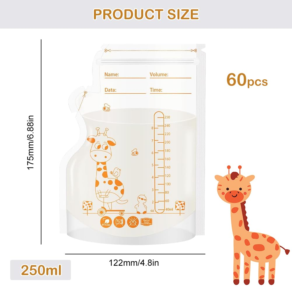 BYTEBAZAAR Muttermilchbeutel,Muttermilchbeuteln,Milchbeutel für Muttermilch,Muttermilchbeutel zum Einfrieren,Muttermilch Aufbewahrungsbeutel,Breast Milk Storage Bags,Milchbeutel,250 Ml,60pcs
