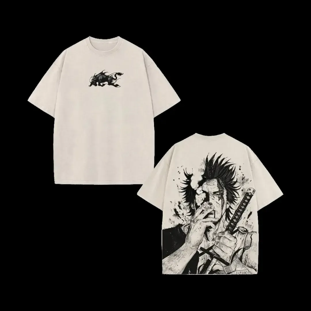 Yami Sukehiro x Black Bulls Black Clover Anime Double PrintedVintage Washed Tee Unisex T-shirt