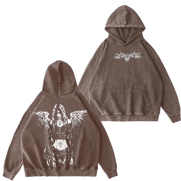Y2K Gothic Angel Washed Hoodie