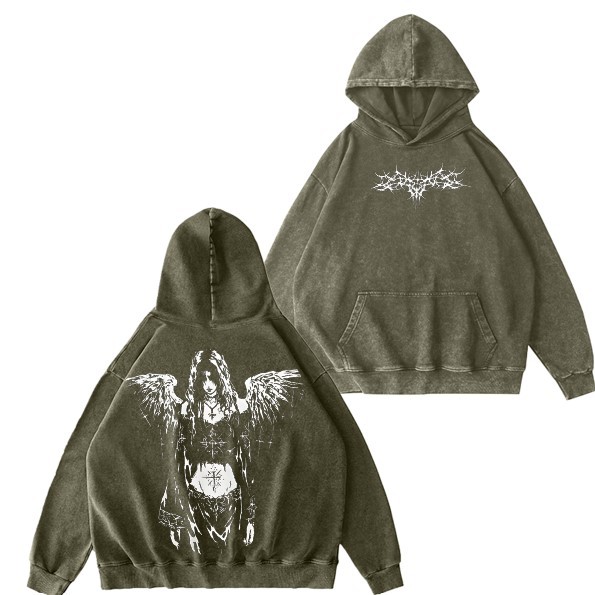 Y2K Gothic Angel Washed Hoodie