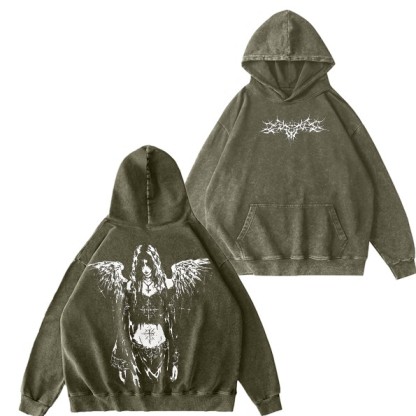 Y2K Gothic Angel Washed Hoodie