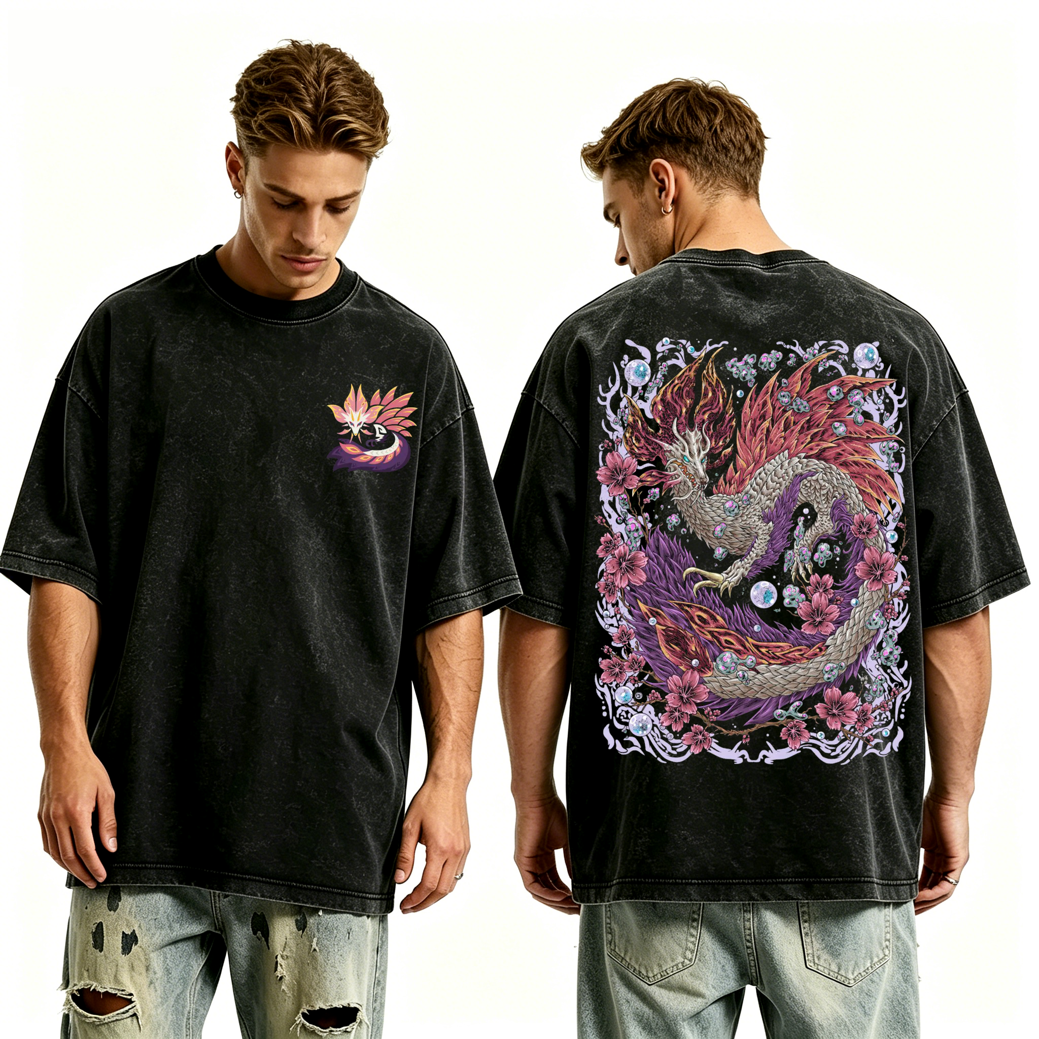 Mizutsune the Bubble Fox Leviathan Unisex Washed T-Shirt