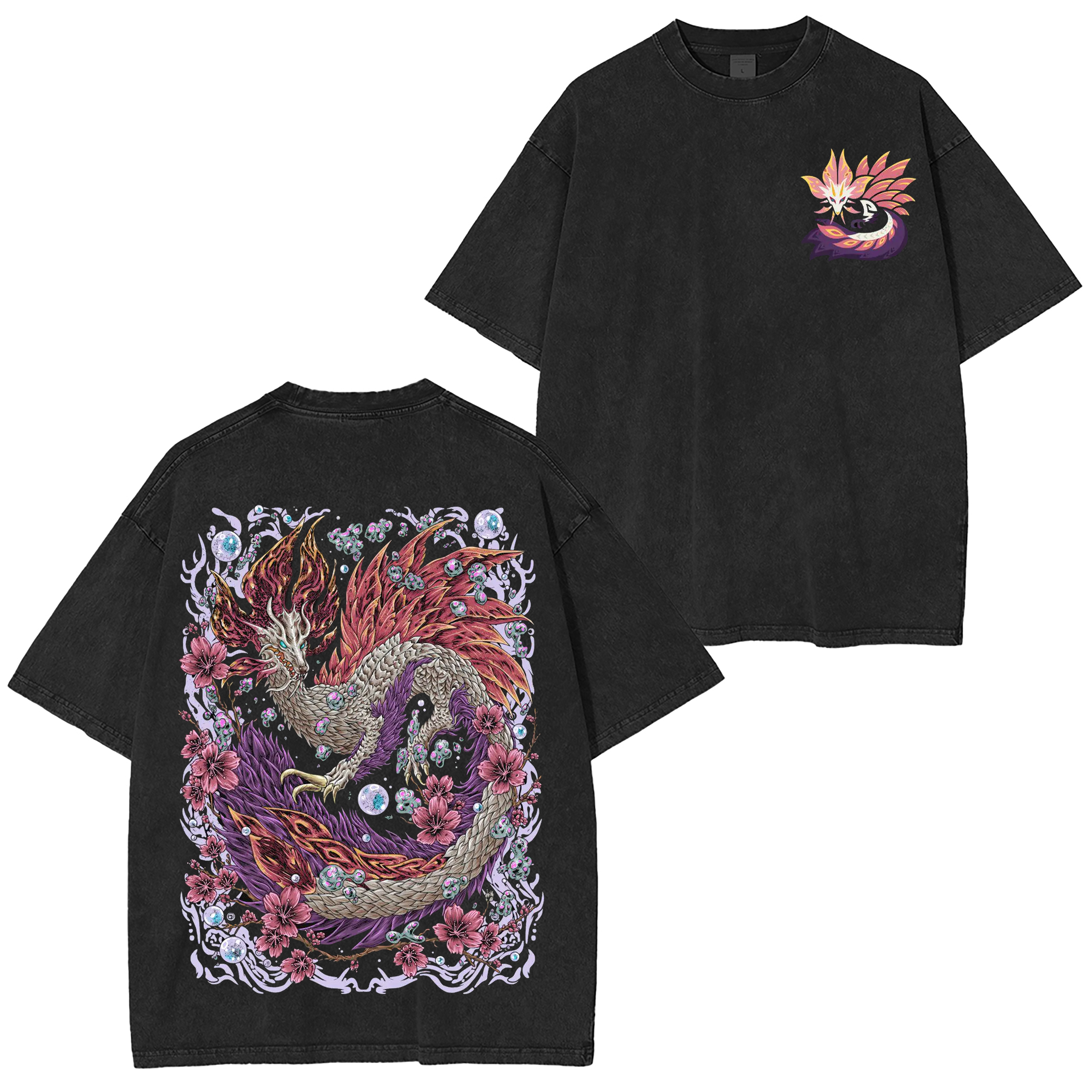 Mizutsune the Bubble Fox Leviathan Unisex Washed T-Shirt