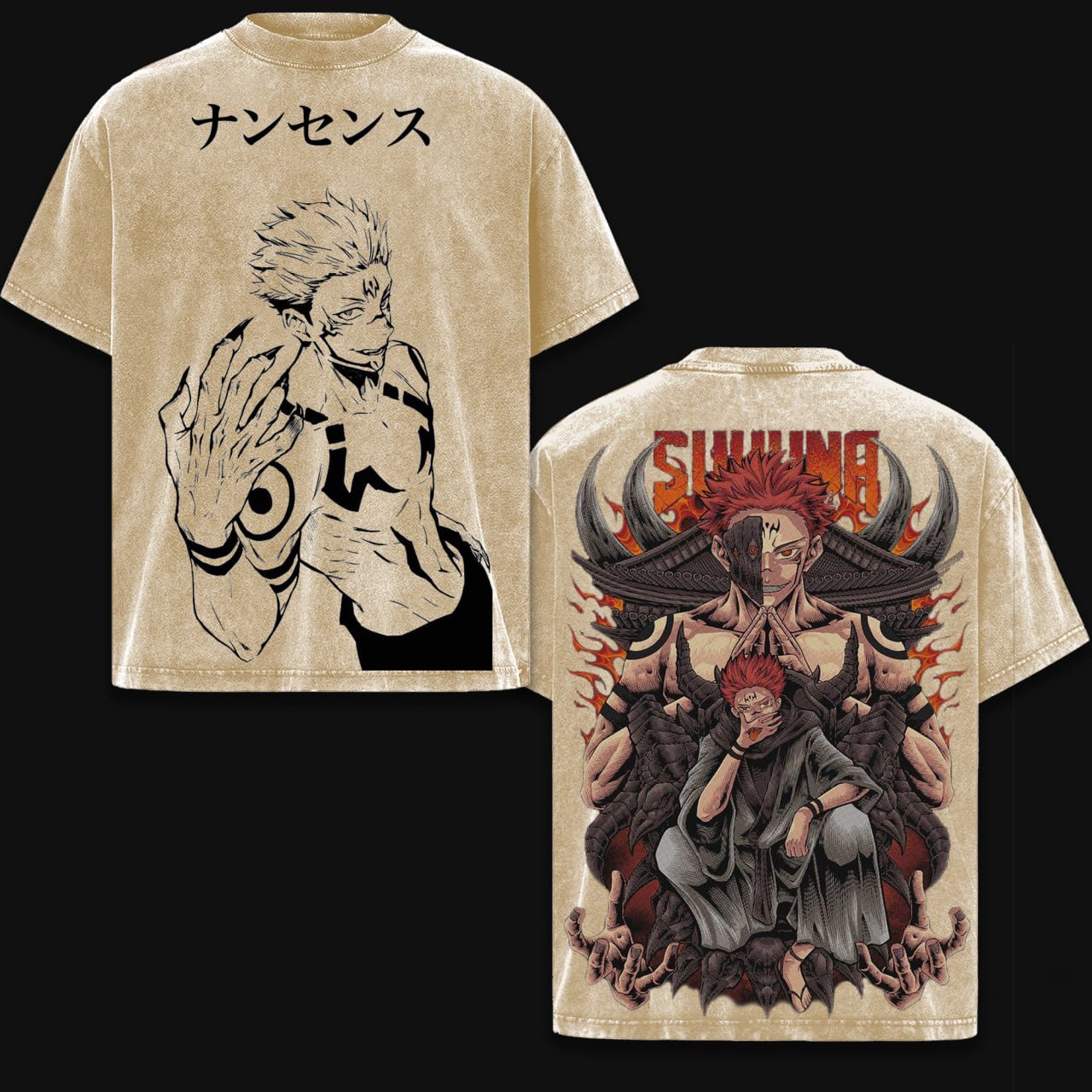 Sukuna Jujutsu Kaisen Anime Double  Vintage Washed T-shirt/Crewneck/Hoodie