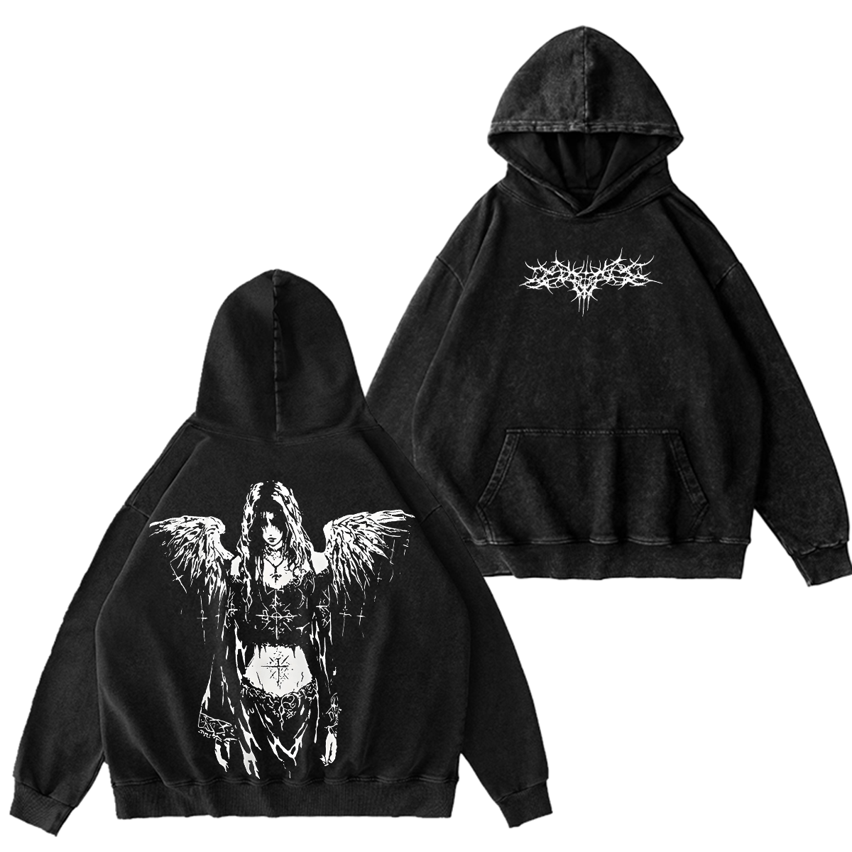 Y2K Gothic Angel Washed Hoodie