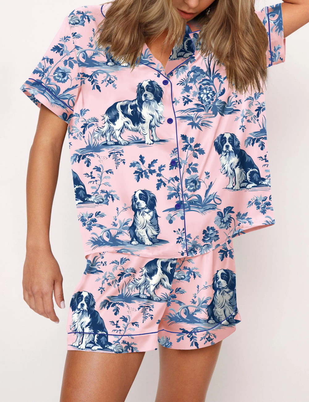 Cavalier King Charles Spaniel Silky Satin Pajama Set For Women
