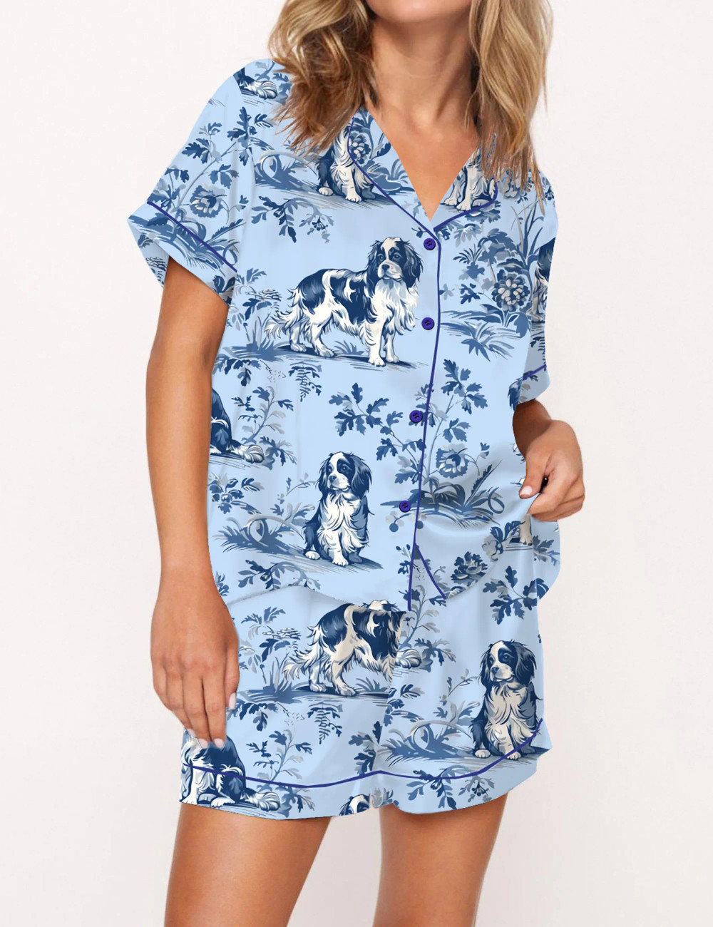 Cavalier King Charles Spaniel Silky Satin Pajama Set For Women