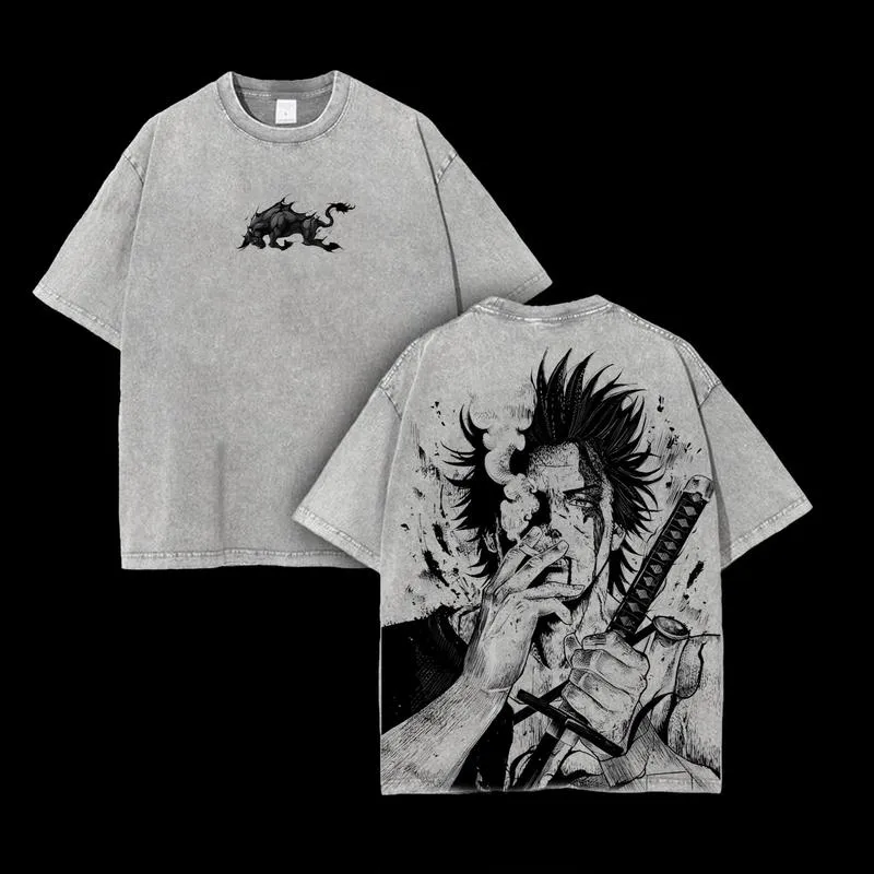 Yami Sukehiro x Black Bulls Black Clover Anime Double PrintedVintage Washed Tee Unisex T-shirt