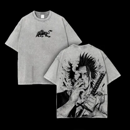 Yami Sukehiro x Black Bulls Black Clover Anime Double PrintedVintage Washed Tee Unisex T-shirt