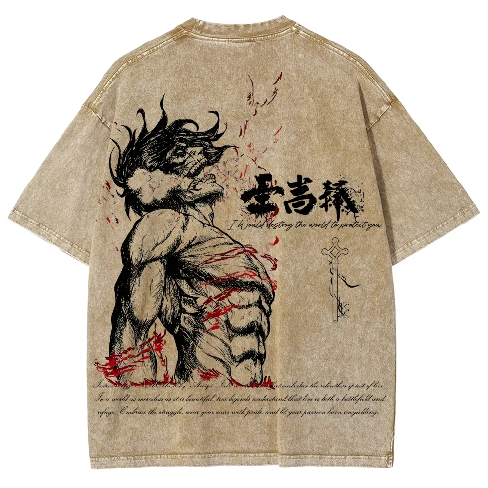 Attack on Titan Eren Yeager Oversize Washed T-Shirt 2504008704