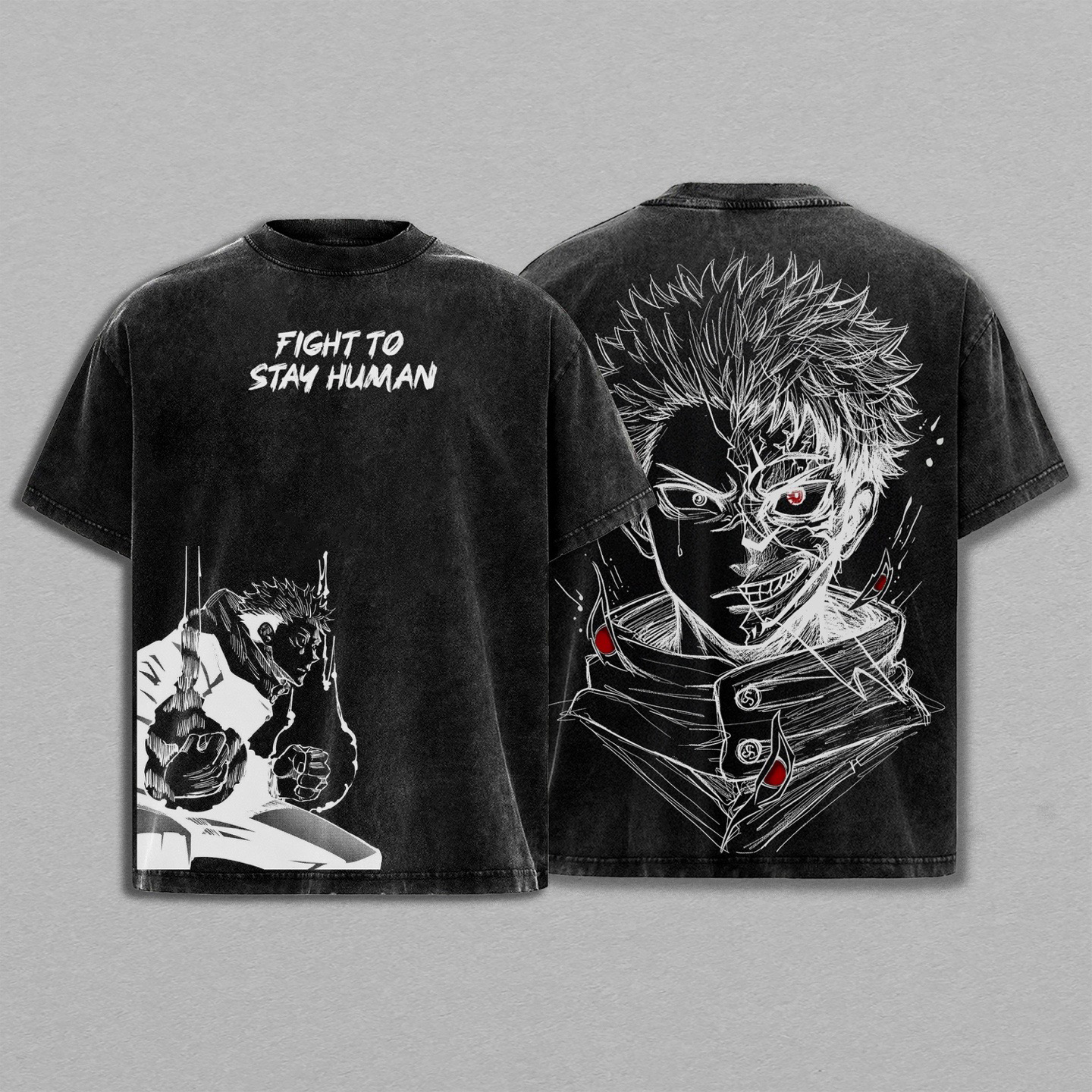 jujutsukaisen : yujiitadori He carries the devil inside, but the world treats him like one.  Anime Double  Vintage Washed T-shirt/Crewneck/Hoodie