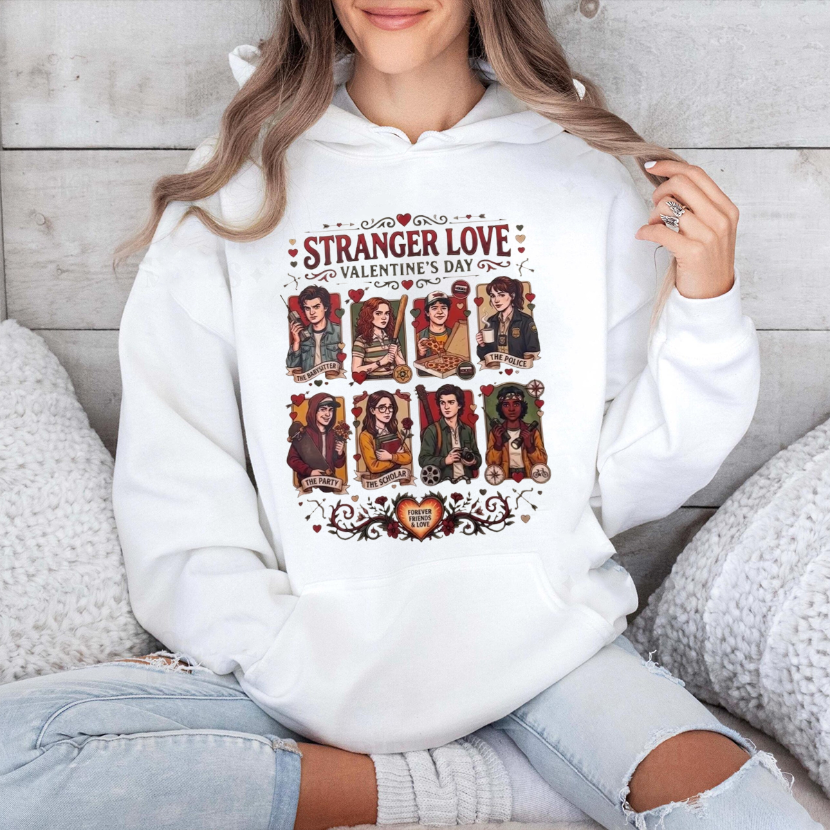 Stranger Valentine Retro 80s Love Hawkins Upside Down Heart Unisex Shirts/Crewneck/Hoodie