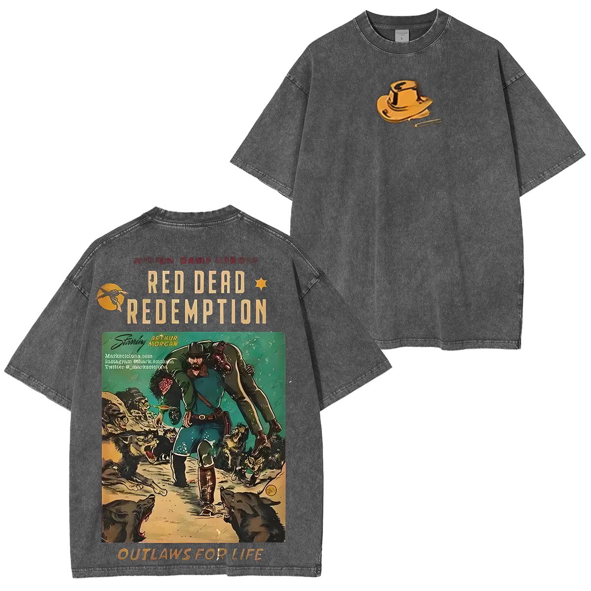 Outlaws Red Dead Merch Red Dead Redemption Vintage Washed T-shirt/Crew