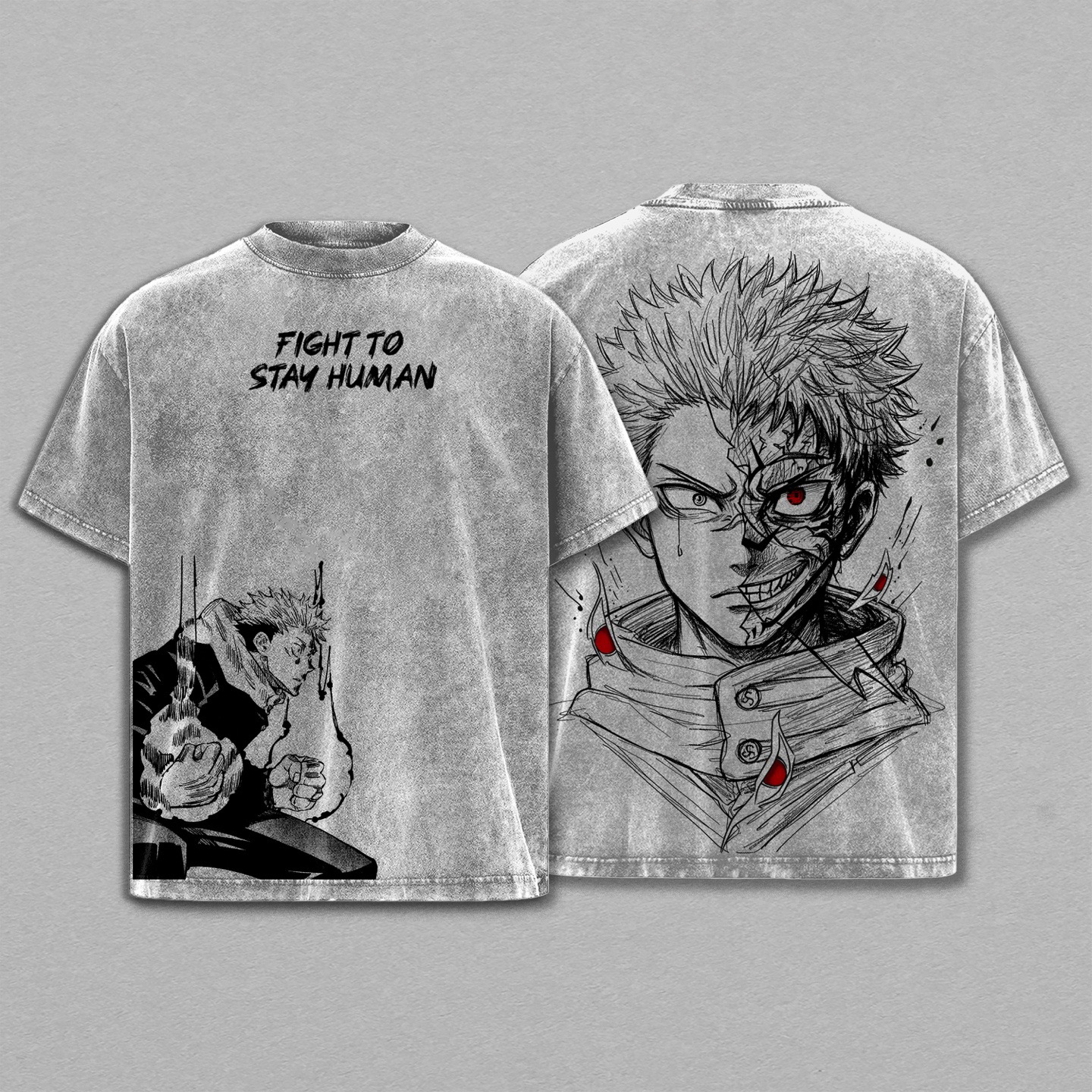 jujutsukaisen : yujiitadori He carries the devil inside, but the world treats him like one.  Anime Double  Vintage Washed T-shirt/Crewneck/Hoodie