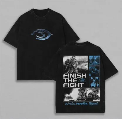 Halo 3 Finish The Fight Printed Unisex Washed T-Shirt