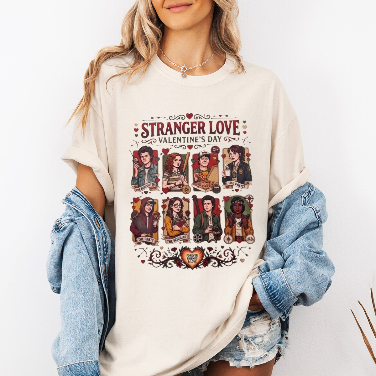 Stranger Valentine Retro 80s Love Hawkins Upside Down Heart Unisex Shirts/Crewneck/Hoodie