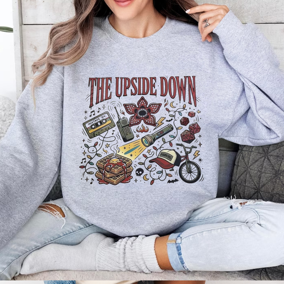 Stranger Valentine Retro 80s Love Hawkins Upside Down Heart Unisex Shirts/Crewneck/Hoodie