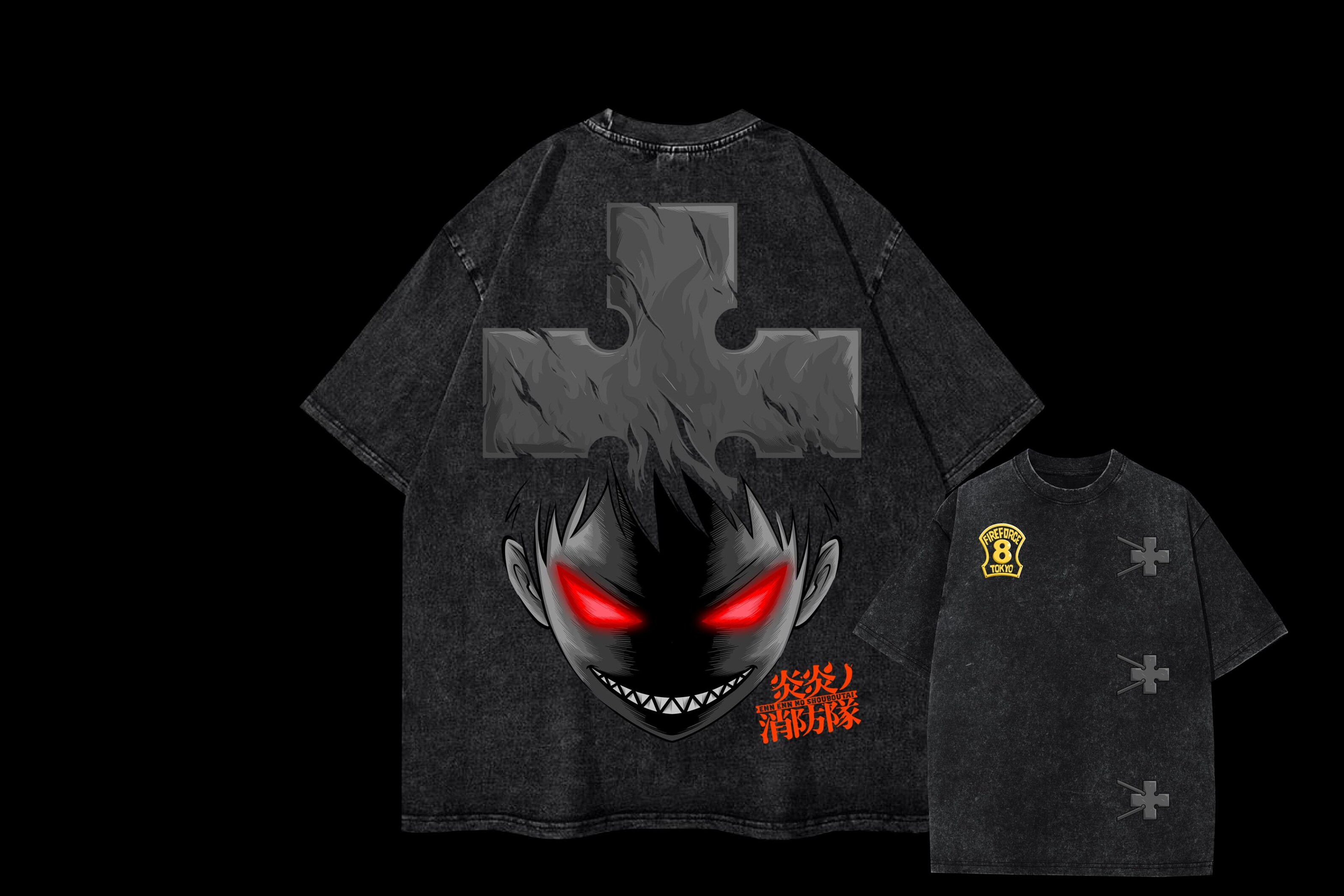 Shinra | Heavy Oversized Acid-Washed Unisex Anime T-Shirt