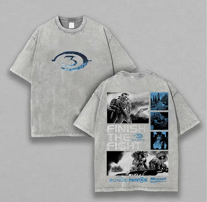 Halo 3 Finish The Fight Printed Unisex Washed T-Shirt