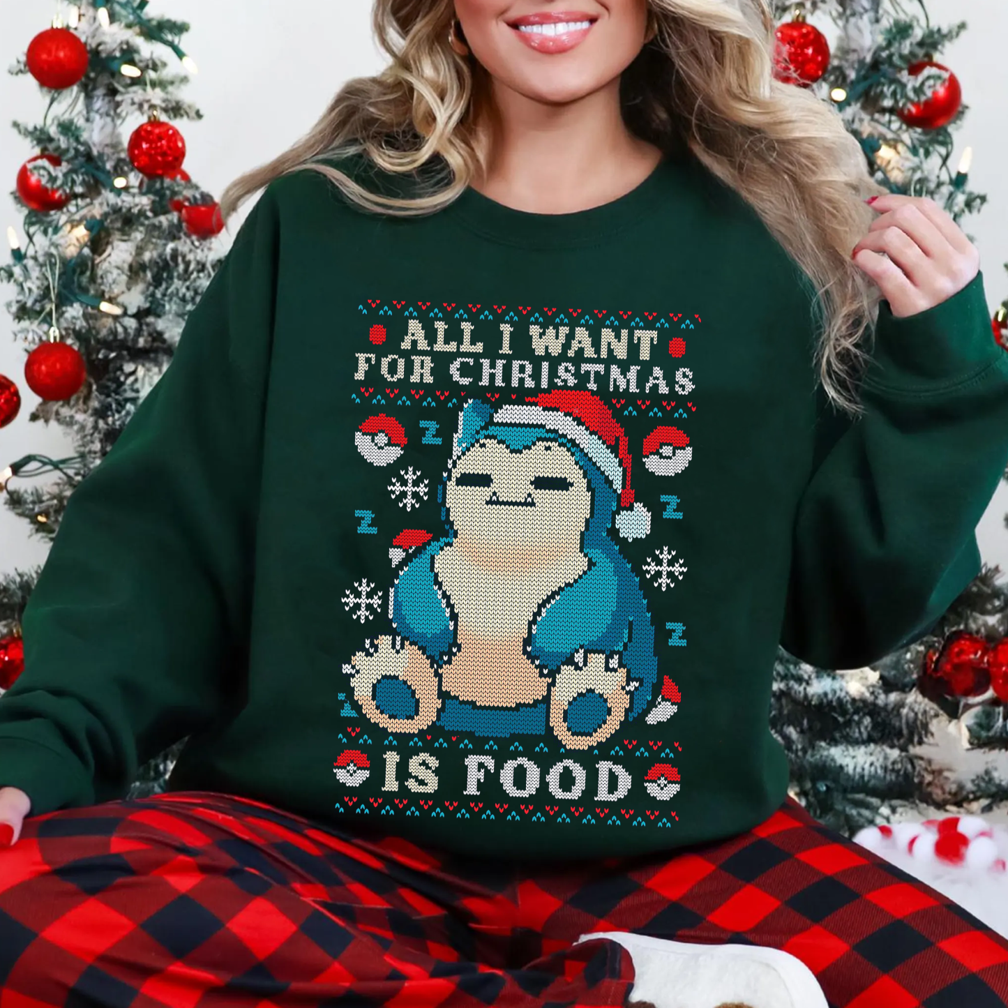 Santa Snorlax Pokemon all I want for Christmas is food Unisex T-shirt/Crewneck/Hoodie