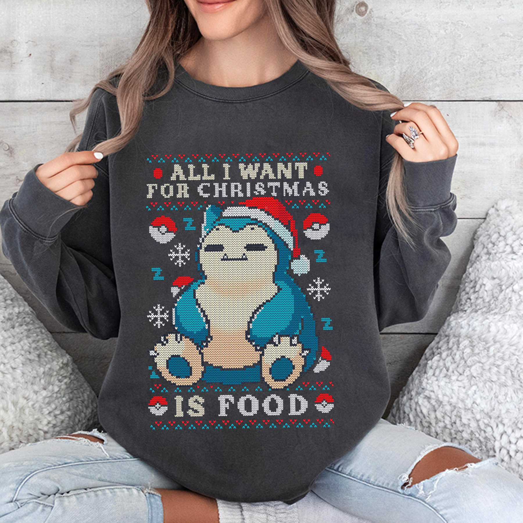 Santa Snorlax Pokemon all I want for Christmas is food Unisex T-shirt/Crewneck/Hoodie