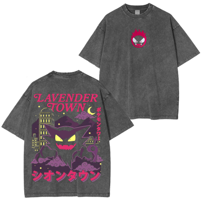 Gengar Ghost Lavender Town Legend Anime Vintage  Unisex Washed T-Shirt
