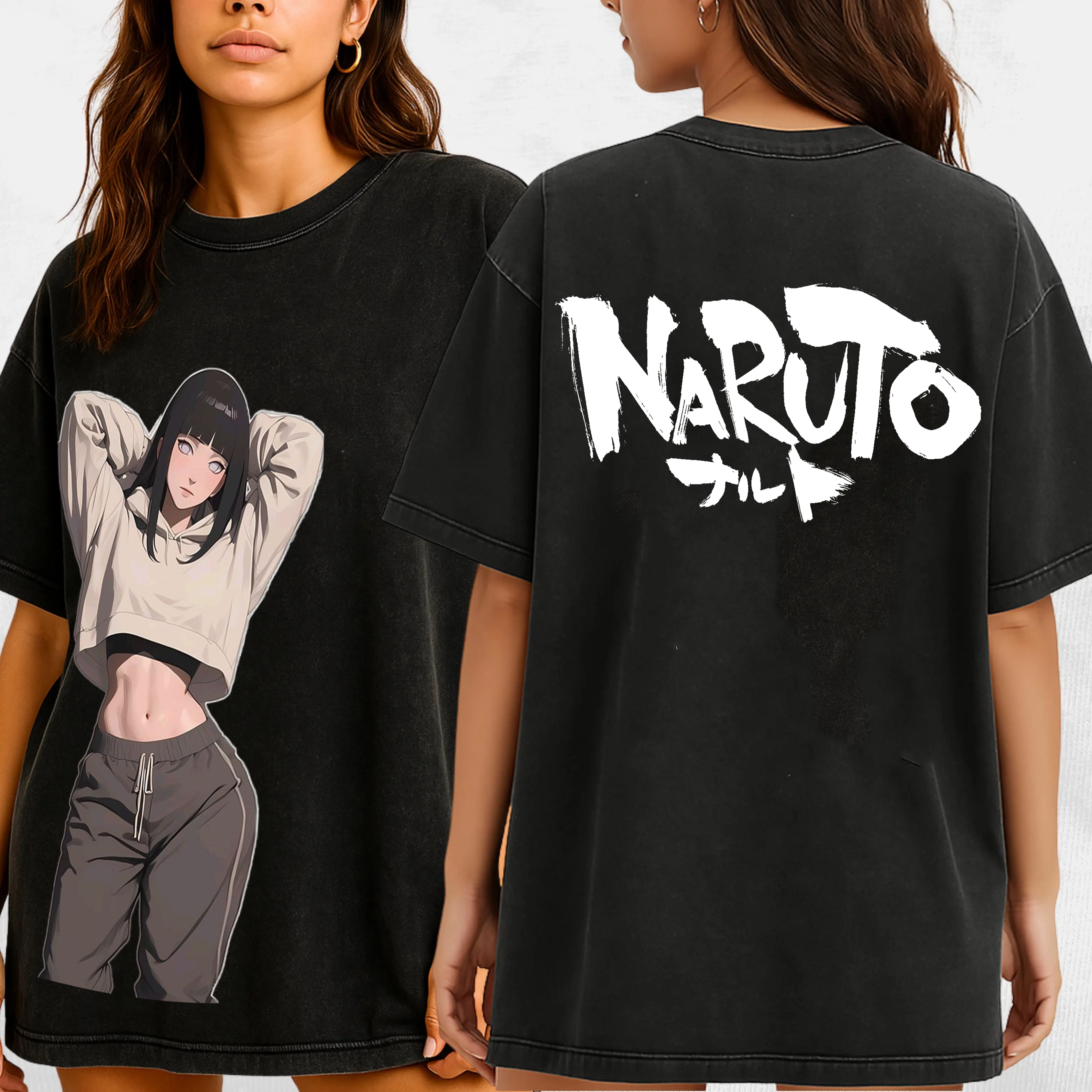 Hinata x Naruto Anime Unisex Washed T-Shirt