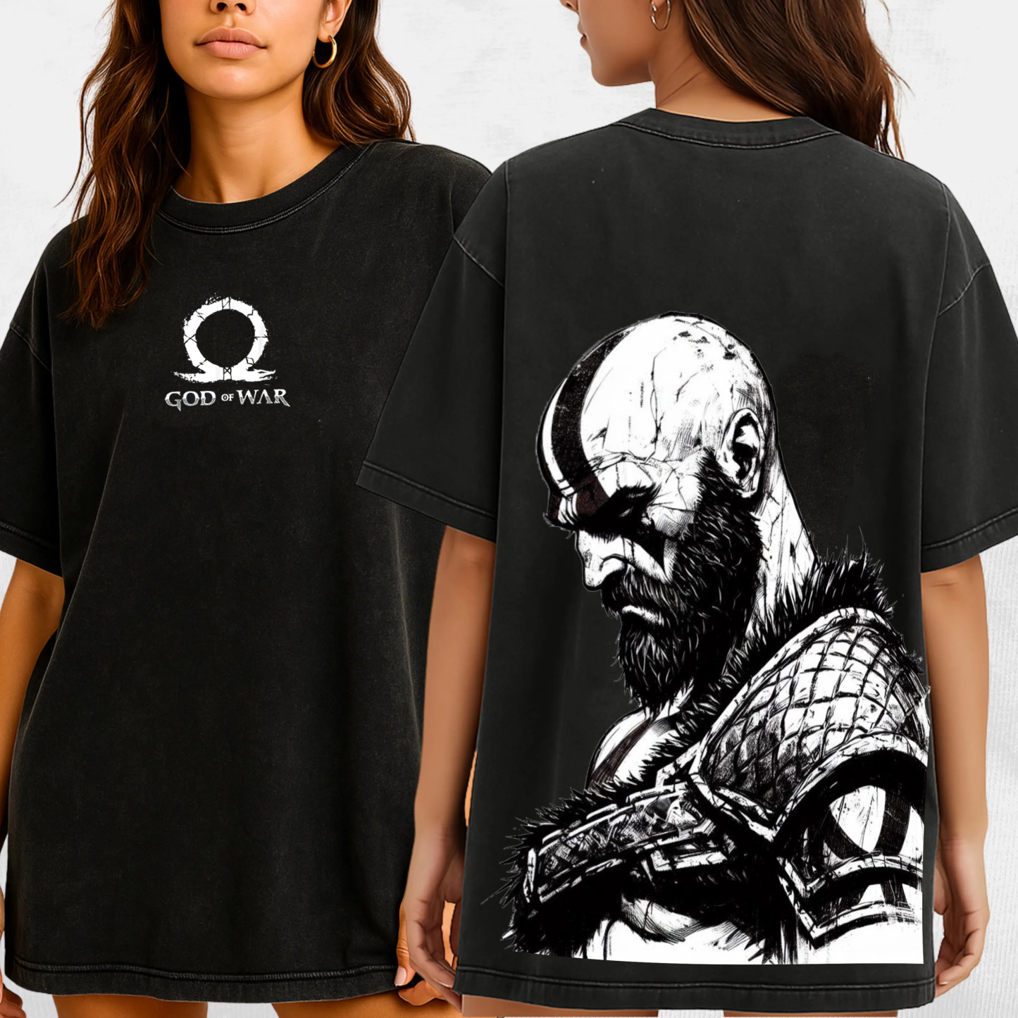 God Of War Kratos Big Head Unisex Washed T-Shirt