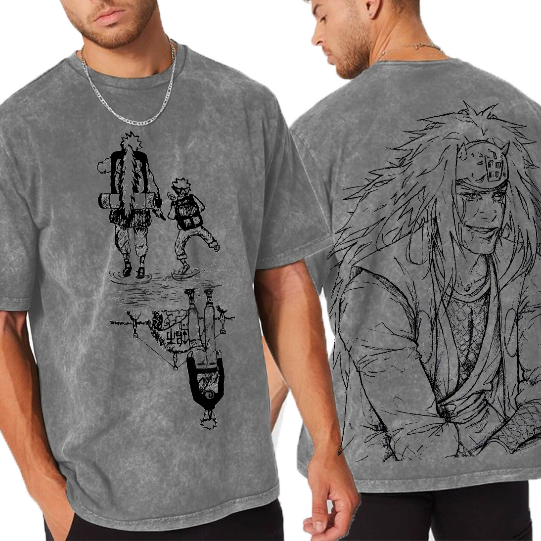 Jiraiya vs Naruto Anime Unisex Washed T-Shirt
