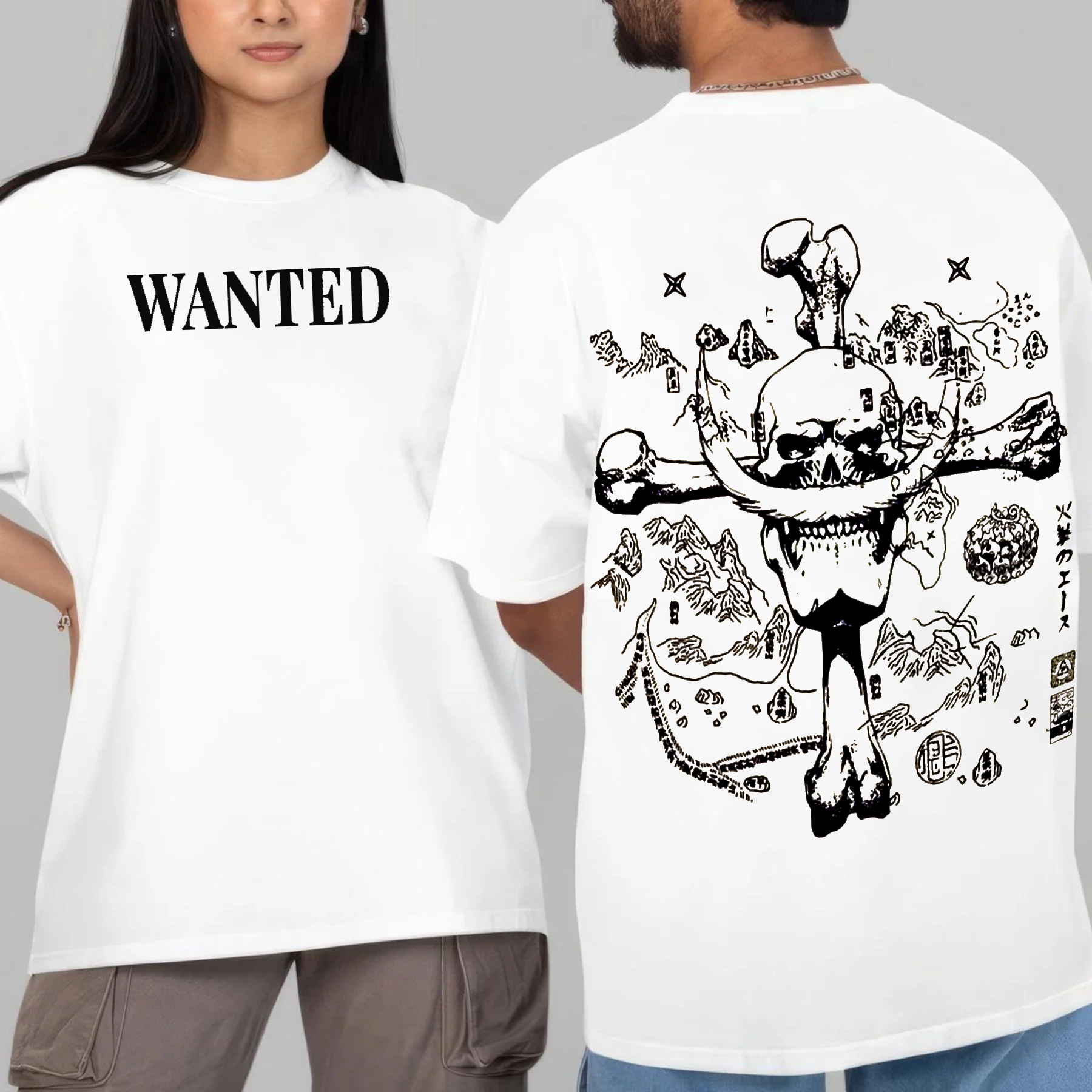 One Piece,Map of the Grand Line - Whitebeard Skull T-Shirt