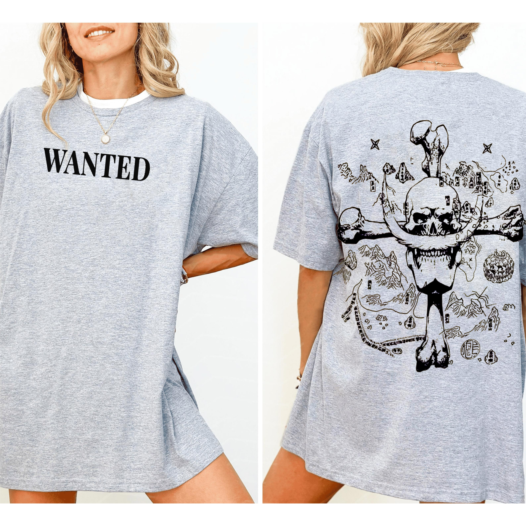 One Piece,Map of the Grand Line - Whitebeard Skull T-Shirt