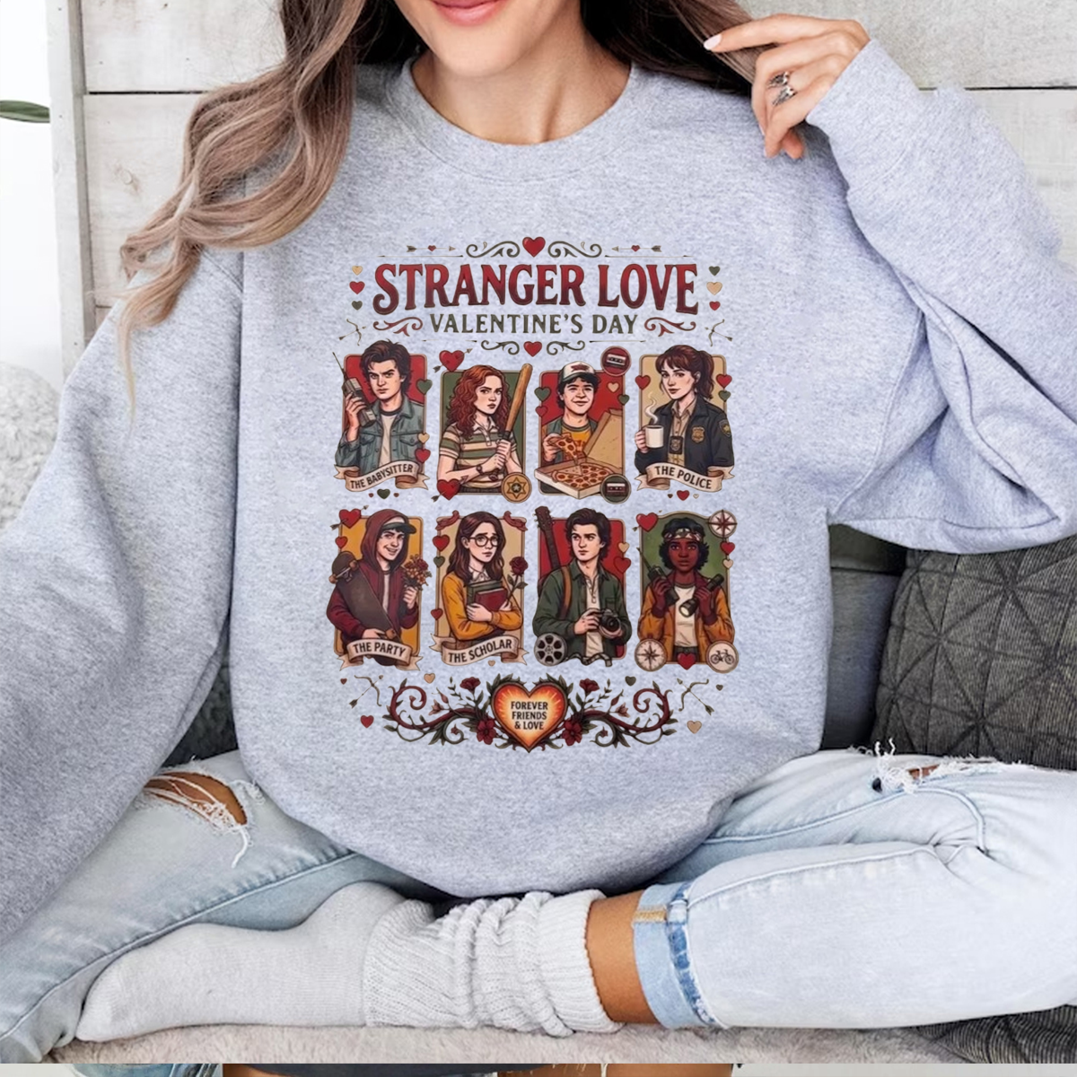 Stranger Valentine Retro 80s Love Hawkins Upside Down Heart Unisex Shirts/Crewneck/Hoodie