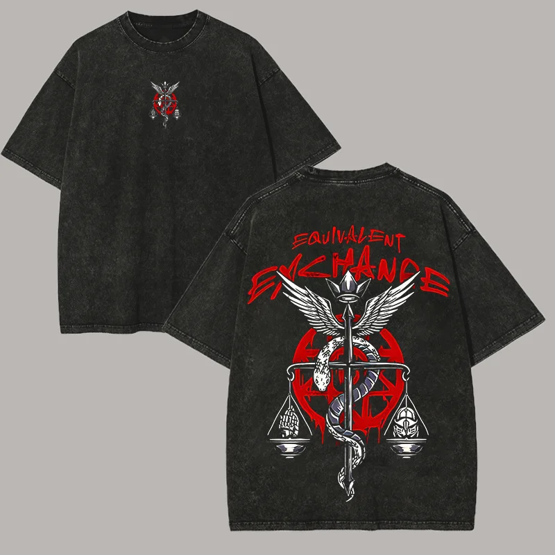 Full Metal Alchemist Equivalent Exchange Printed Unisex Washed T-Shirt