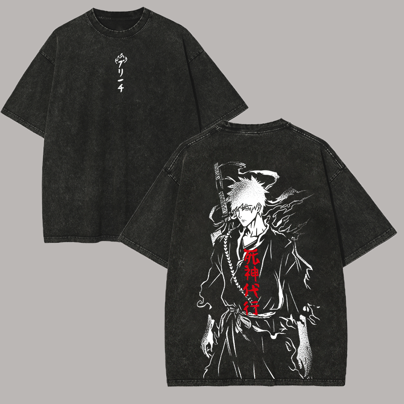 Bleach Ichigo Kurosaki Printed Unisex Washed T-Shirt