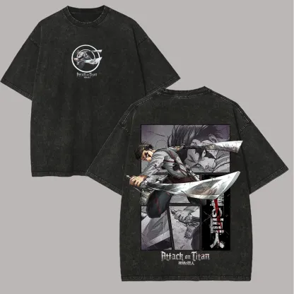 Attack On Titan Printed Unisex Washed T-Shirt 5431231