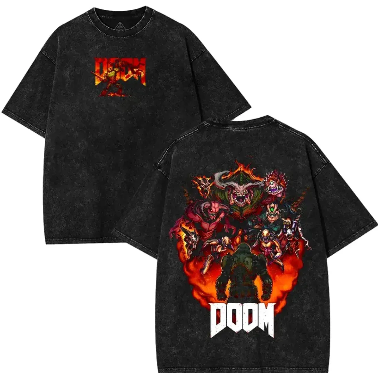 Doom Game Printed Unisex Washed T-Shirt