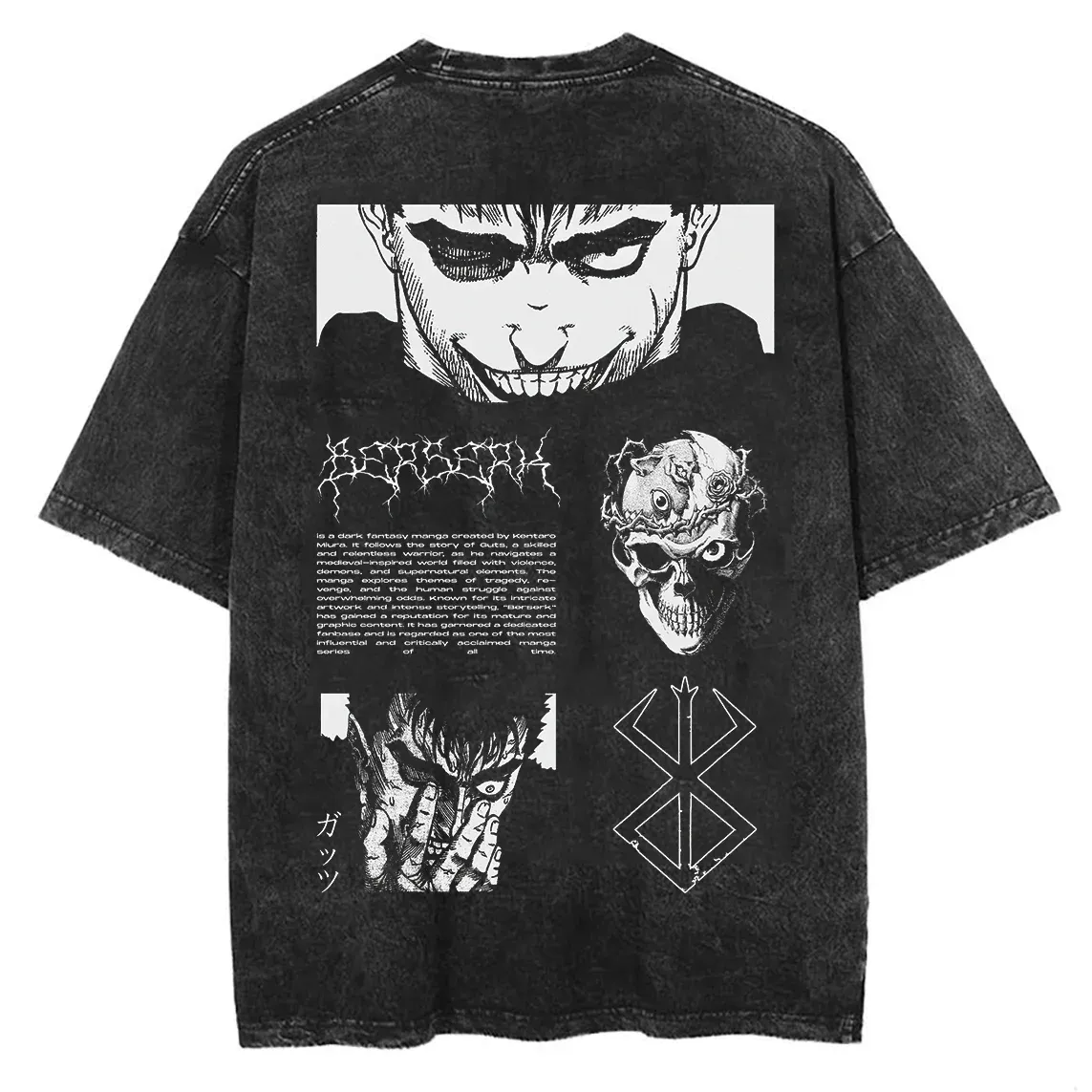 Berserk X Acid Printed Men's Washed T-Shirt