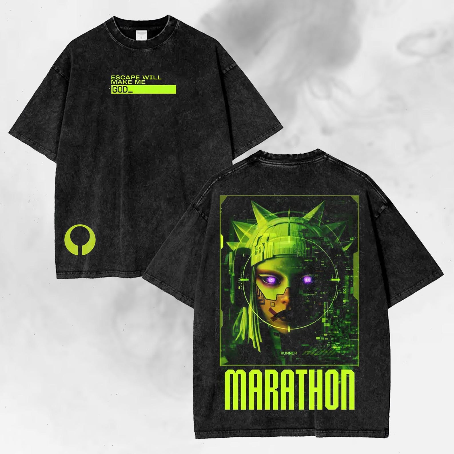 Vintage Wash Neon Cyber Runner Soldier Graphic Washed T-shirt/Crewneck/Hoodie