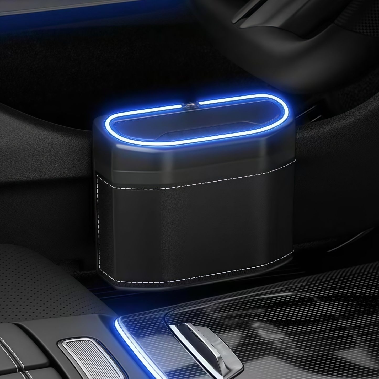 Car trash can with ambient light