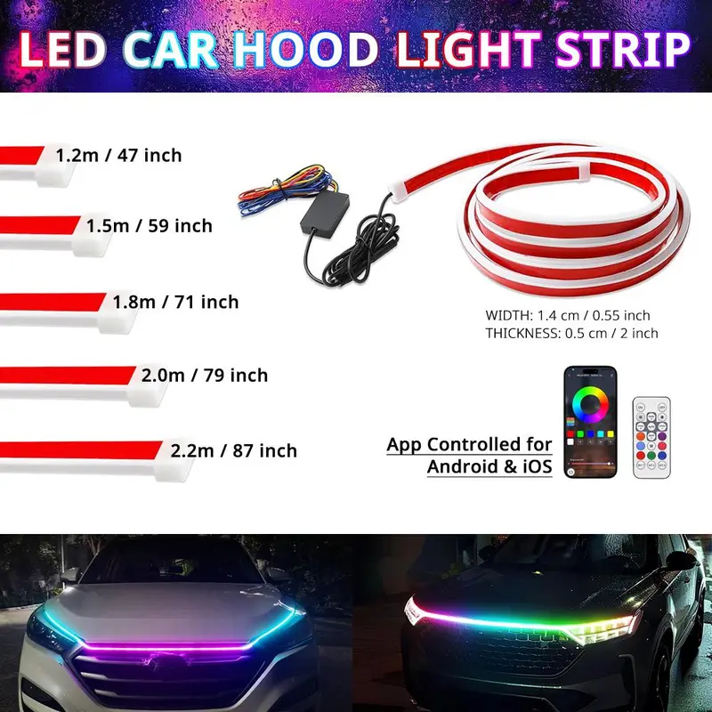 APP Control RGB Dynamic LED Car Hood Light Strip 