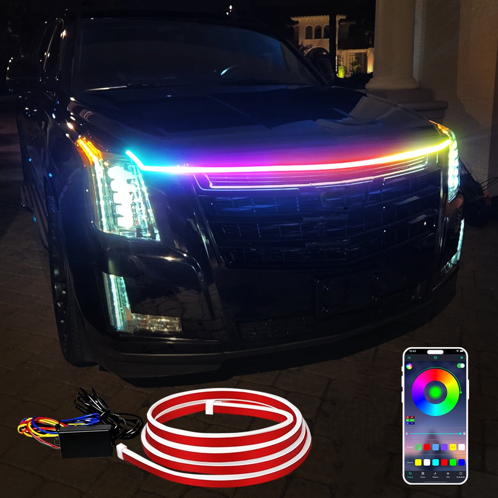 App-Controlled Multicolor LED Car Hood Light Strip
