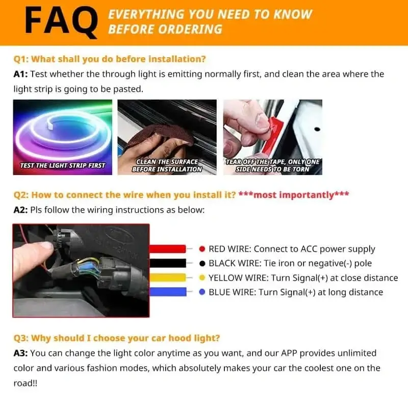 App-Controlled Multicolor LED Car Hood Light Strip
