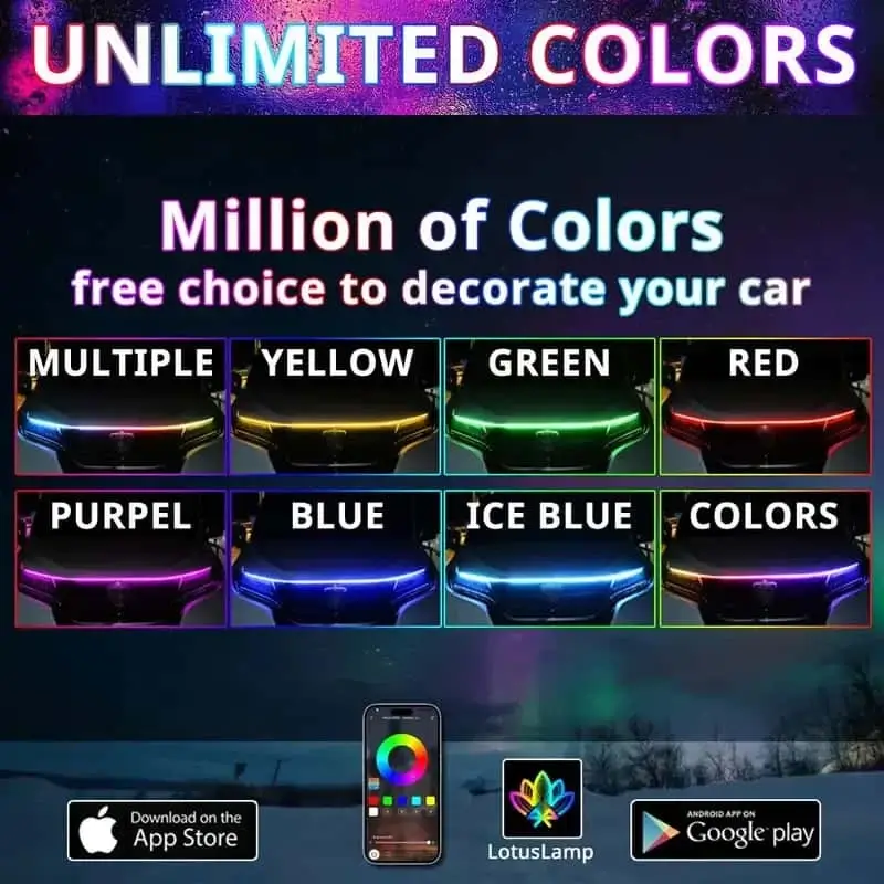 App-Controlled Multicolor LED Car Hood Light Strip