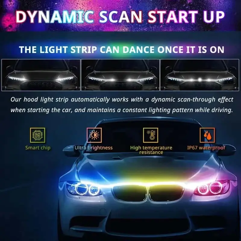 App-Controlled Multicolor LED Car Hood Light Strip