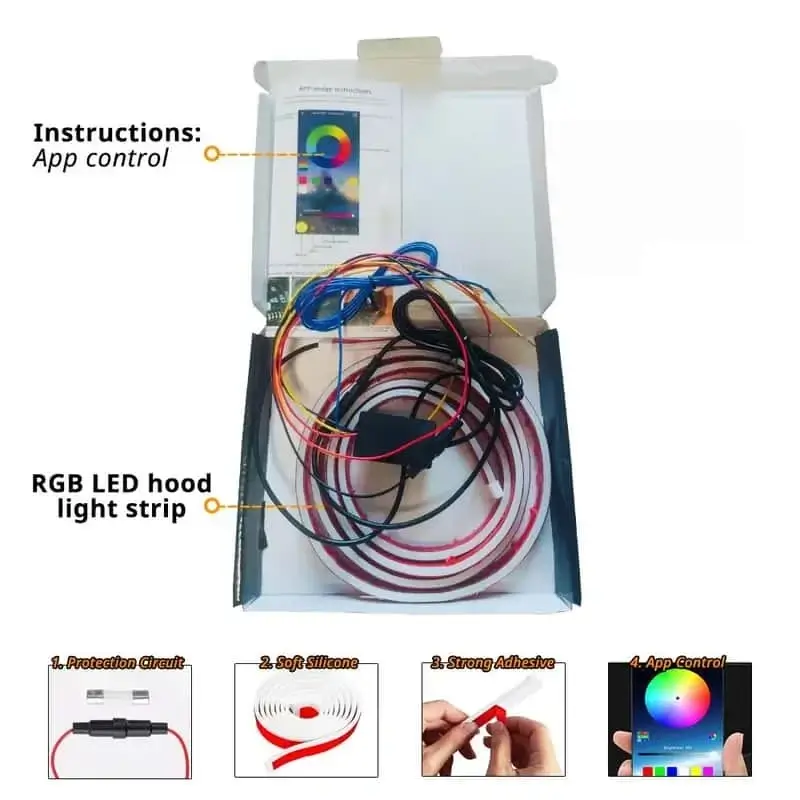 App-Controlled Multicolor LED Car Hood Light Strip