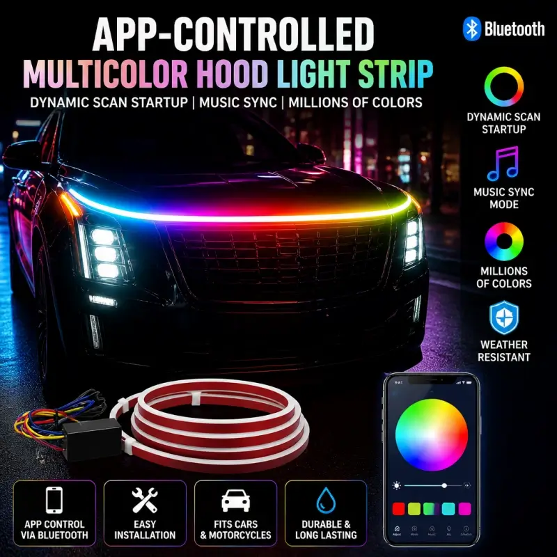 App-Controlled Multicolor LED Car Hood Light Strip