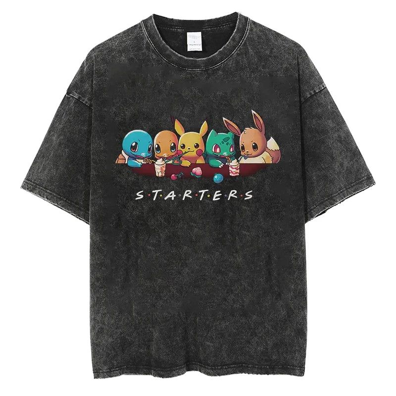 Pokemon Starters Anime Oversize Washed T-Shirt