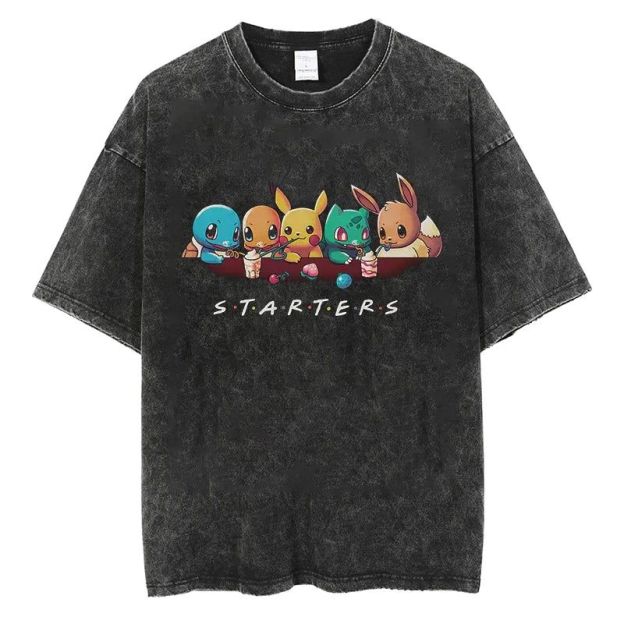Pokemon Starters Anime Oversize Washed T-Shirt